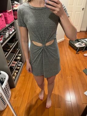 Honey Punch Gray Twist-Cut Mini Dress with Front Cutouts